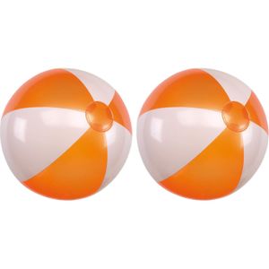 2x Opblaasbare strandballen oranje/wit 28 cm speelgoed