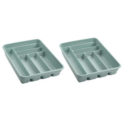 PlasticForte Bestekbak - 2x stuks - 6 vaks - groen - 40 x 30 x 7 cm - bestekhouder