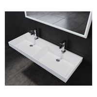 Wastafel Sanilux 120x47x8cm Solid Surface Met Dubbele wasbak (2 Kraangaten)