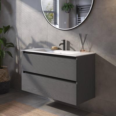 Saqu Gaia voorgemonteerd badmeubel met zwarte greeplijst incl. keramische wastafel 101x46cm gebrand zwart