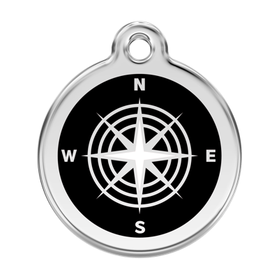 Compass Black roestvrijstalen hondenpenning large/groot dia. 3,8 cm - Reddingo