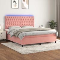 Boxspring met matras en LED fluweel roze 160x200 cm