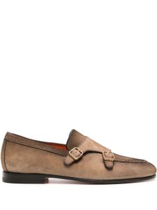 Santoni mocassins en daim à double boucles - Marron