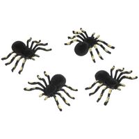 Nep spinnen 10 cm - zwart/goud - 4x stuks - velvet/fluweel - Horror/griezel thema decoratie