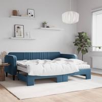 Slaapbank onderschuifbed en matrassen 90x200 cm fluweel blauw
