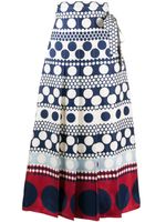 Valentino Garavani jupe rayée à pois - Bleu