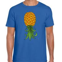 Verkleed T-shirt heren - blauw - omgekeerde ananas - foute party/themafeest