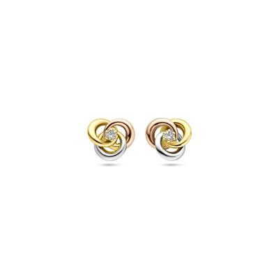 14k Tricolor Gouden Oorknoppen met Zirkonia - 7 mm