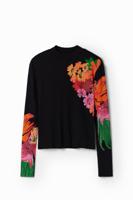Geribd T-shirt bloemen - BLACK - XL Geribd T-shirt bloemen - BLACK - XL