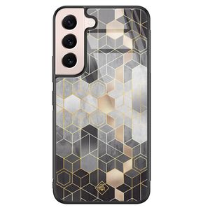 Samsung Galaxy S22 glazen hardcase - Grey cubes