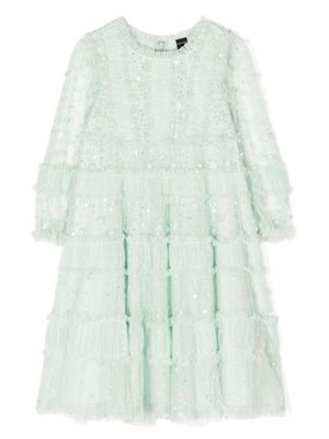 NEEDLE & THREAD KIDS robe Violet Shimmer à volants - Vert