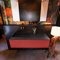 Badkamermeubelset Mondiaz Erin 120 cm met 1 Lade met RIDGE Wastafel Links Urban Zonder Kraangaten Greeploos Mat Fire