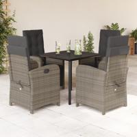 5-delige Tuinset met kussens poly rattan grijs