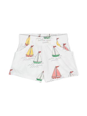 Mini Rodini Shorts biologisch katoen met bootprint - Wit