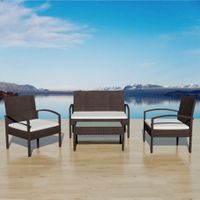 4-delige Loungeset met ronde armleuningen en kussens poly rattan