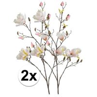 2x Creme Magnolia kunstbloemen tak 105 cm - thumbnail