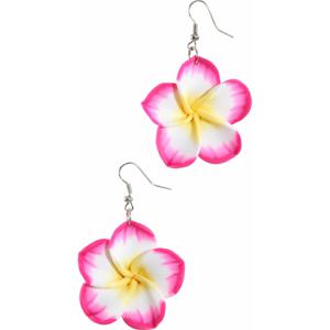 Carnaval verkleed oorbellen - Hawaii tropische bloemen - dames - roze