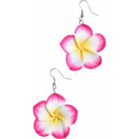 Carnaval verkleed oorbellen - Hawaii tropische bloemen - dames - roze - thumbnail