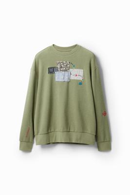 Effen sweatshirt met uitsnijdingen. - GREEN - XL
