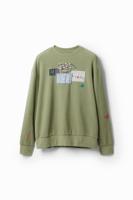 Effen sweatshirt met uitsnijdingen. - GREEN - XL