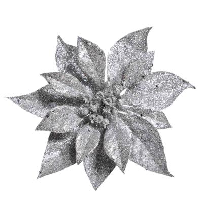 Cosy & Trendy Kerstboomversiering - bloem - op clip - zilveren kerstster - 18 cm