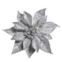 Cosy & Trendy Kerstboomversiering - bloem - op clip - zilveren kerstster - 18 cm