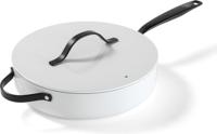 BE Living Hapjespan met deksel ø 28 cm - keramische anti-aanbaklaag - PFAS-vrij - geschikt voor alle warmtebronnen - wit