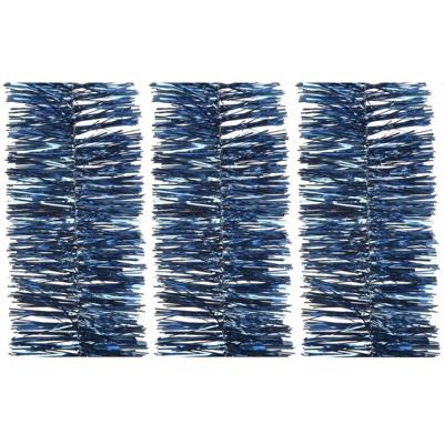 3x decoris kerstslinger-guirlande - donkerblauw - glanzend lametta - 270 cm