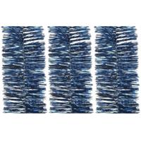 3x decoris kerstslinger-guirlande - donkerblauw - glanzend lametta - 270 cm