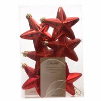 Decoris kersthanger sterren - 6x st - rood - 7 cm - kunststof - kerstornamenten