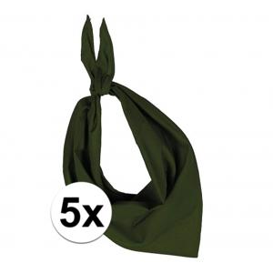 Bandana/hals zakdoek - 5x - olijfgroen - voor kind en volwassenen - polyester/katoen