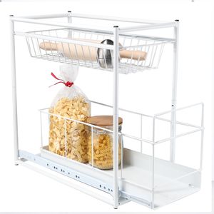 Keuken/keukenkast organizer uitschuifbaar - wit - 45 x 23 x 45 cm - metaal