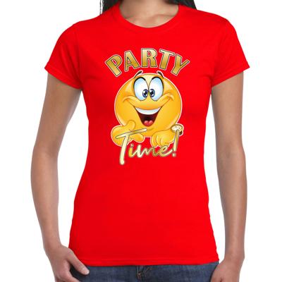 Verkleed t-shirt voor dames - rood - party time emoji - themafeest