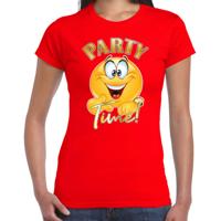 Verkleed t-shirt voor dames - rood - party time emoji - themafeest