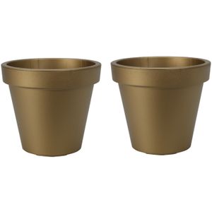 Plantenpot/bloempot - 4x - Tuin buiten - kunststof - mat goud - D20 cm