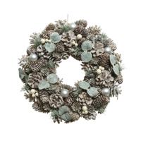 Decoris Kerstkrans - groen/wit - met kerstballen en deco - 34 cm - thumbnail