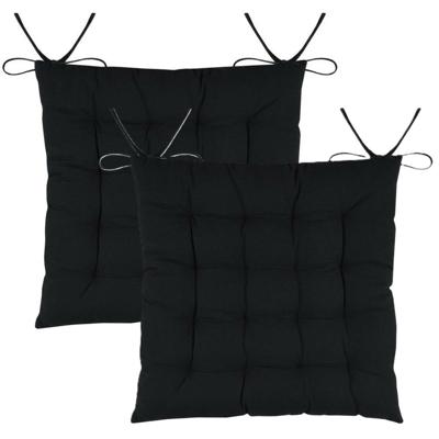 Stof Textile stoelkussens DUO - 2x - zwart - 38 x 38 x 3.5 cm - touwtjes sluiting