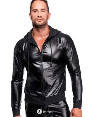 * NOIR handmade Powerwetlook heren hoodie met rits en lange mouwen, H086