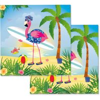60x Papieren dieren thema met flamingo op het strand tafel servetten 33 x 33 cm - Feestservetten