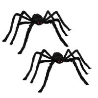 Horror spin groot - 2x - Halloween decoratie/versiering - buigbaar - zwart - 90 cm