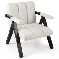 Geïsoleerde Loungestoel met Armleuningen & Metalen Frame Moderne Fauteuil Relaxstoel Beige