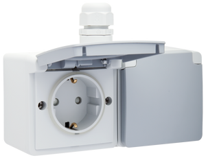 Niko Hydro stopcontact 2-voudig met randaarde horizontaal waterdicht grijs