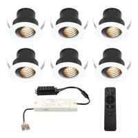 Set van 6 Medina LED Mini Inbouwspots met Trafo - 12 Volt 3 Watt 150 lumen - Dimbaar - Kantelbaar - Verzonken - Plat 35mm (Lage inbouwdiepte) - 2700K - IP44 waterdicht - Wit