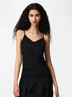 Dames hemd - spaghetti bandjes - Irene - Katoenen onderhemd met smalle bandjes - Wit - Zwart