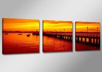 Schilderij - Steiger, Oranje, 150X50cm, 3luik - thumbnail