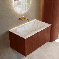 Badmeubel Mondiaz Kurve-Dlux | 80 cm cm | Meubelkleur Ruby | Wastafelkleur Glace | Solid surface | Wasbak midden spoelbak | Zonder kraangat(en)