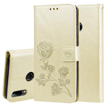 Rose reliëf horizontaal flip PU lederen draagtas voor Huawei Y9 (2019) met houder & kaartsleuven & portemonnee (goud)