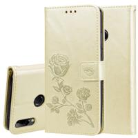 Rose reliëf horizontaal flip PU lederen draagtas voor Huawei Y9 (2019) met houder & kaartsleuven & portemonnee (goud)