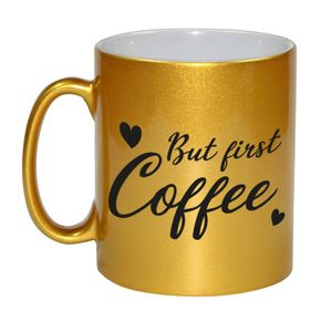 But first coffee gouden cadeau mok / beker met hartjes 330 ml