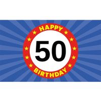 Happy Birthday 50 jaar versiering vlag 150 x 90 cm - thumbnail